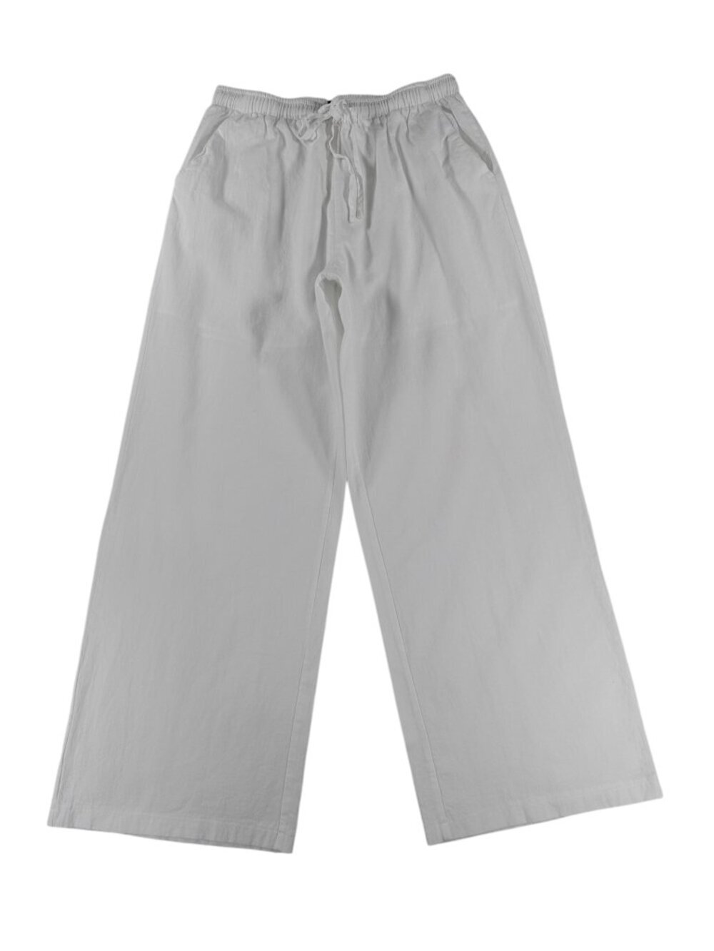 Women's White Linen Look Wide Leg Drawstring Pants Size L